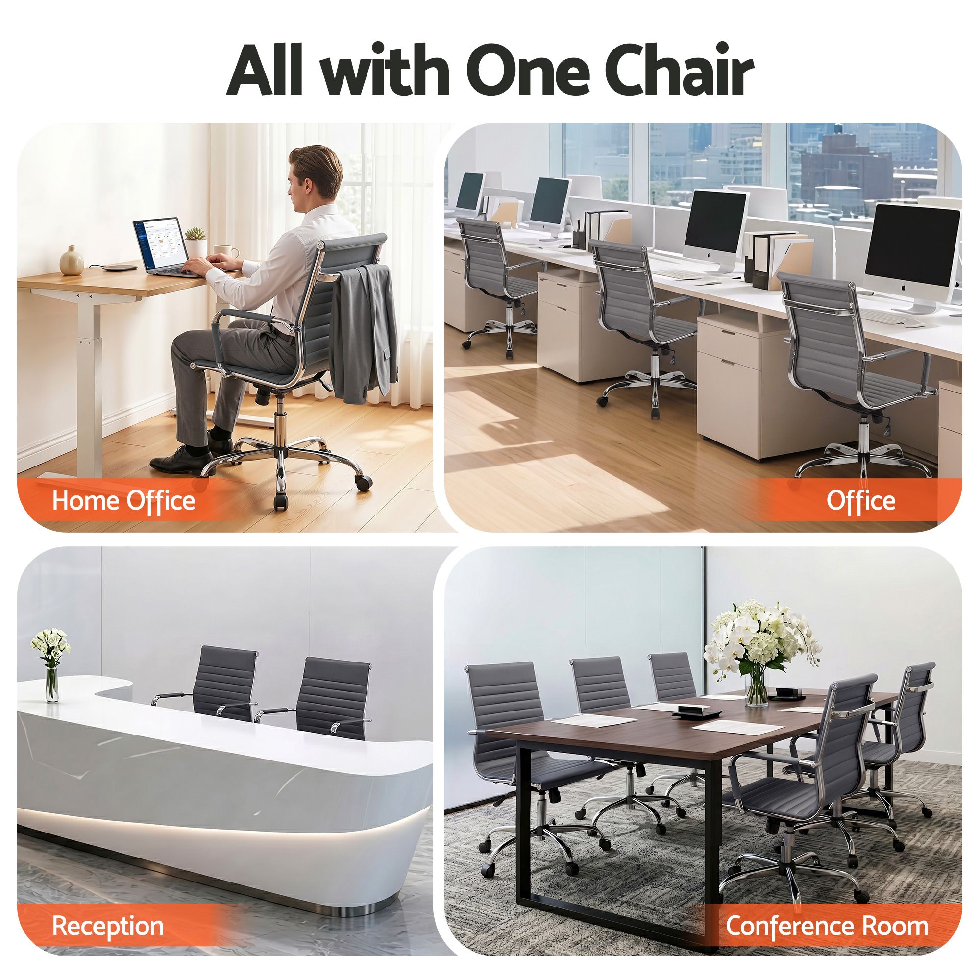 Artiss Office Chair Conference Chairs PU Leather Mid Back Grey