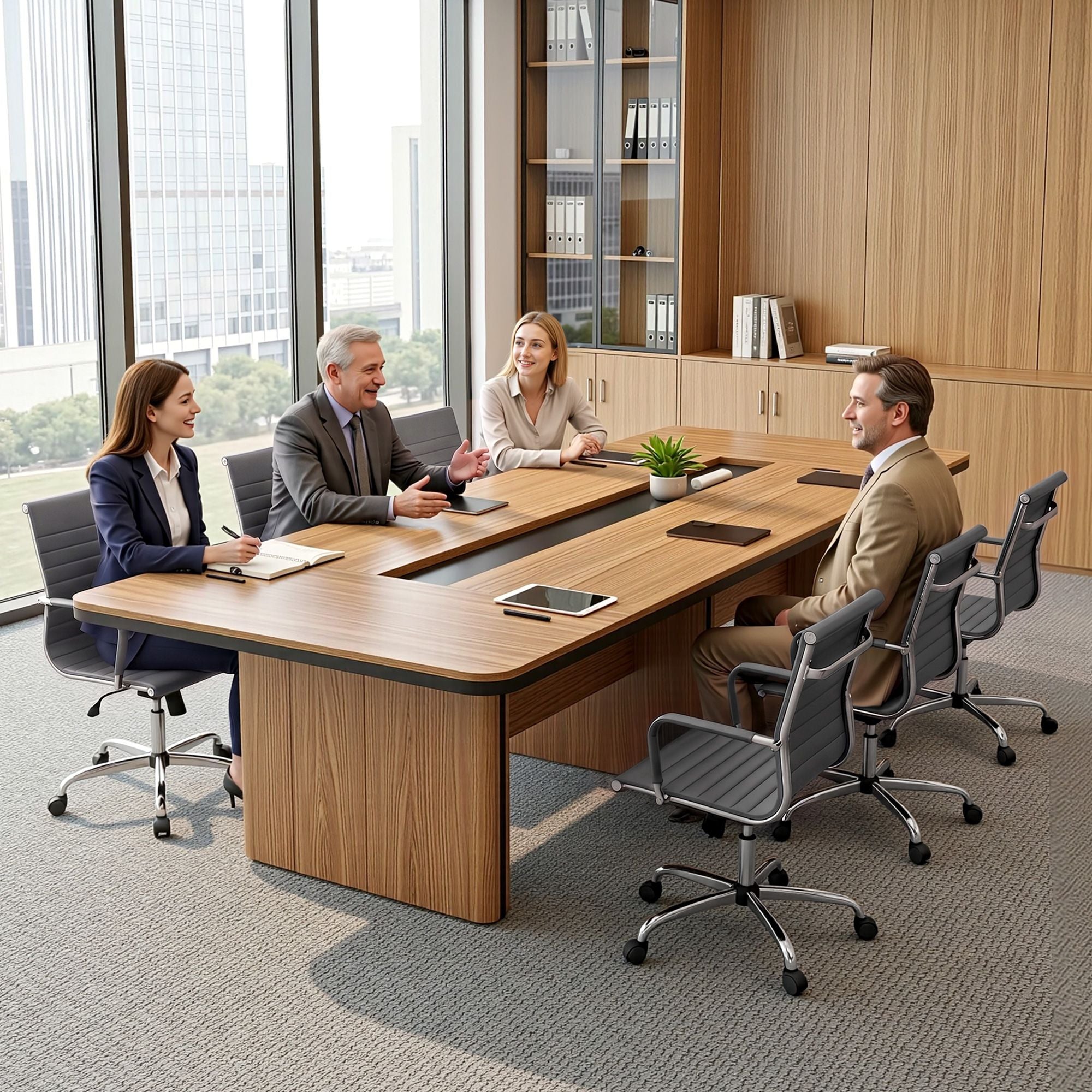 Artiss Office Chair Conference Chairs PU Leather Mid Back Grey