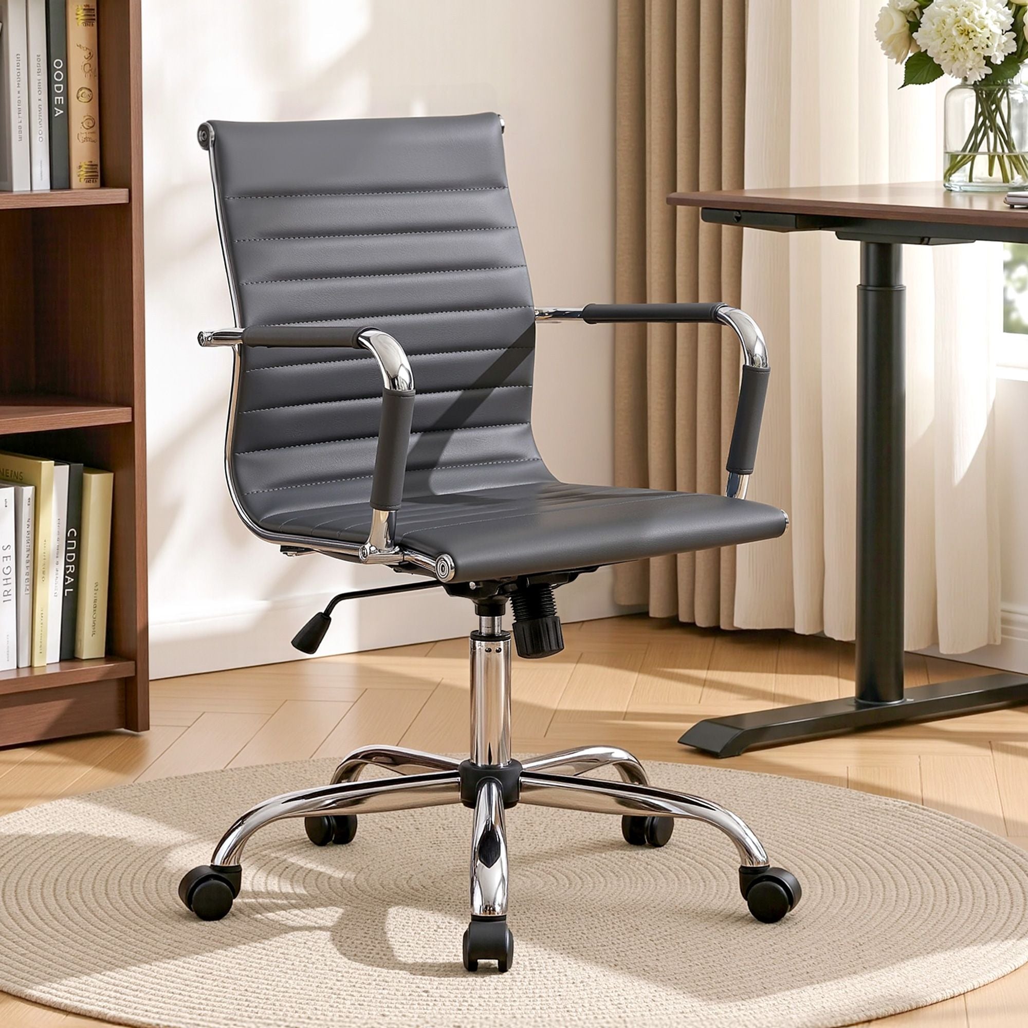 Artiss Office Chair Conference Chairs PU Leather Mid Back Grey