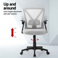 Artiss 2x Mesh Office Chair Mid Back Grey
