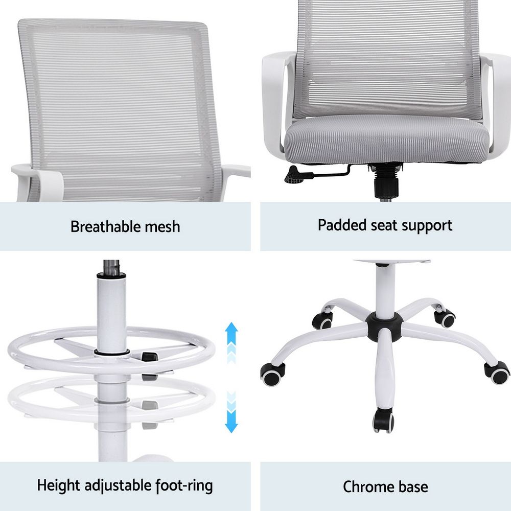 Artiss Office Chair Drafting Chairs Stool Computer Desk Studios Mesh White