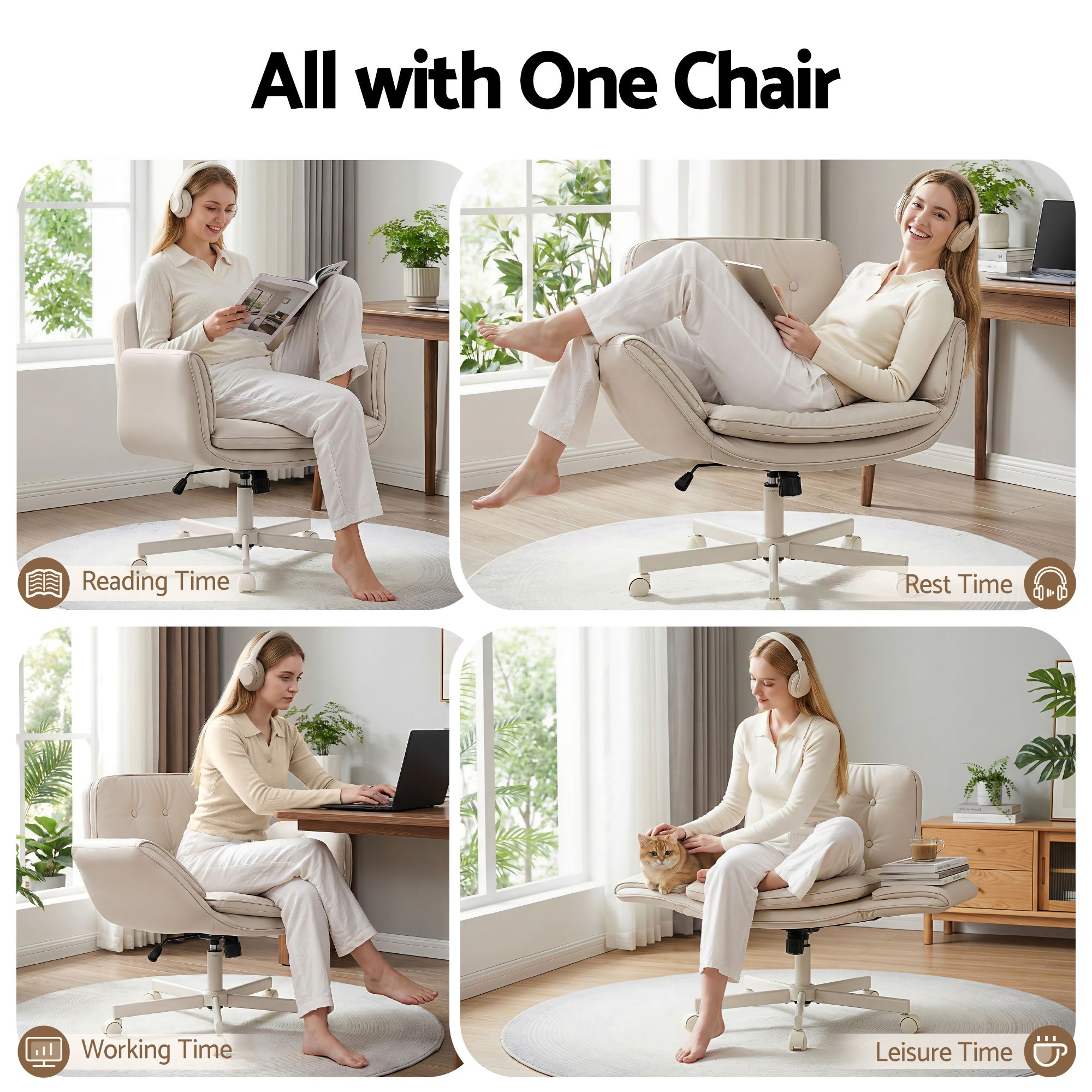 Artiss Criss Cross Chair with Wheels & Adjustable Armrests, Ergonomic Cross