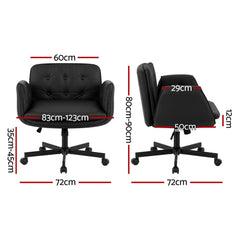 Artiss Criss Cross Chair with Wheels & Adjustable Armrests, Ergonomic Cross Legged Office Desk Chair PU Leather Vanity Chair Swivel for Home, Make Up, Bedroom, Computer, Black