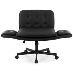 Artiss Criss Cross Chair with Wheels & Adjustable Armrests, Ergonomic Cross Legged Office Desk Chair PU Leather Vanity Chair Swivel for Home, Make Up, Bedroom, Computer, Black