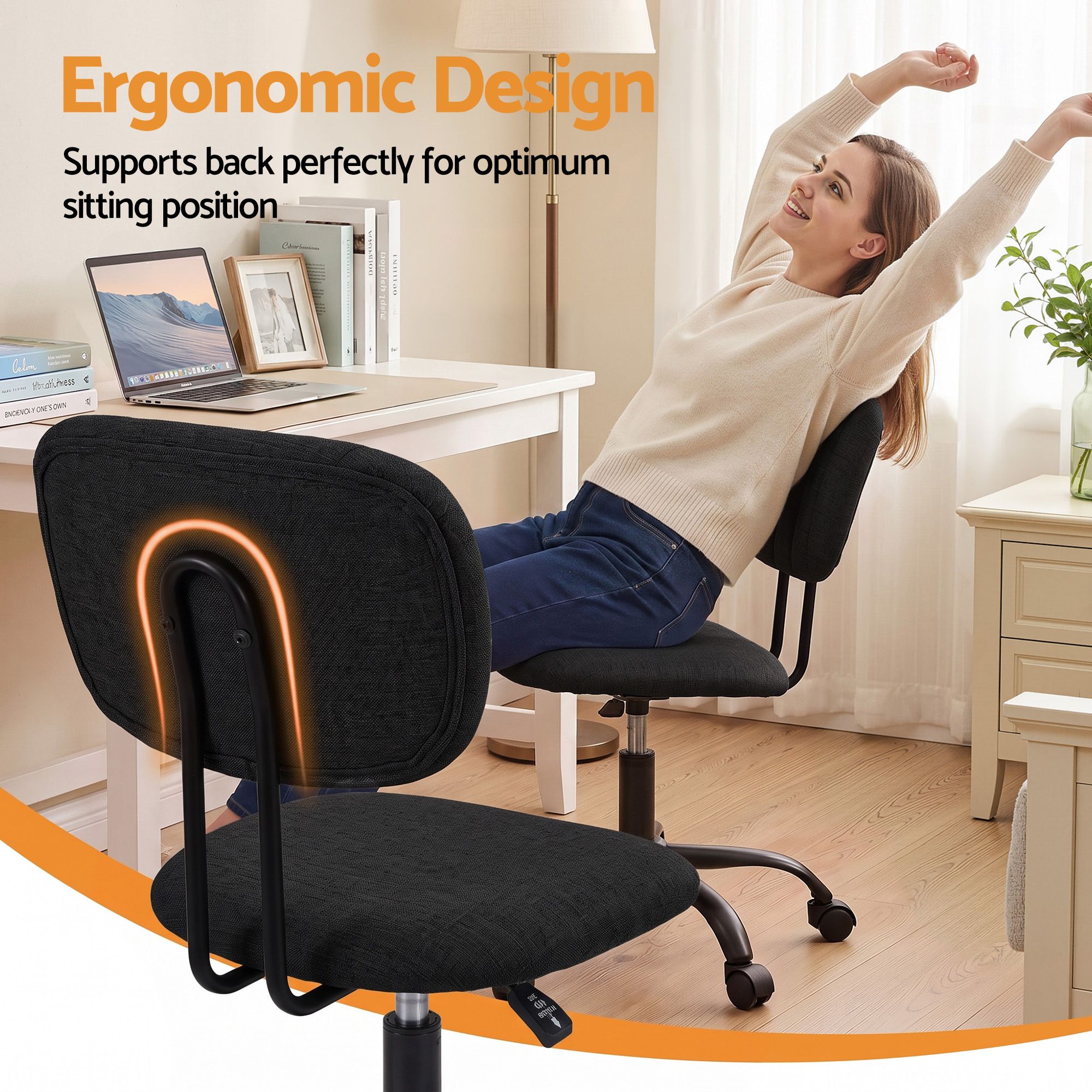 Artiss Armless Office Chair with Wheels, Ergonomic 360° Swivel Home Office Desk