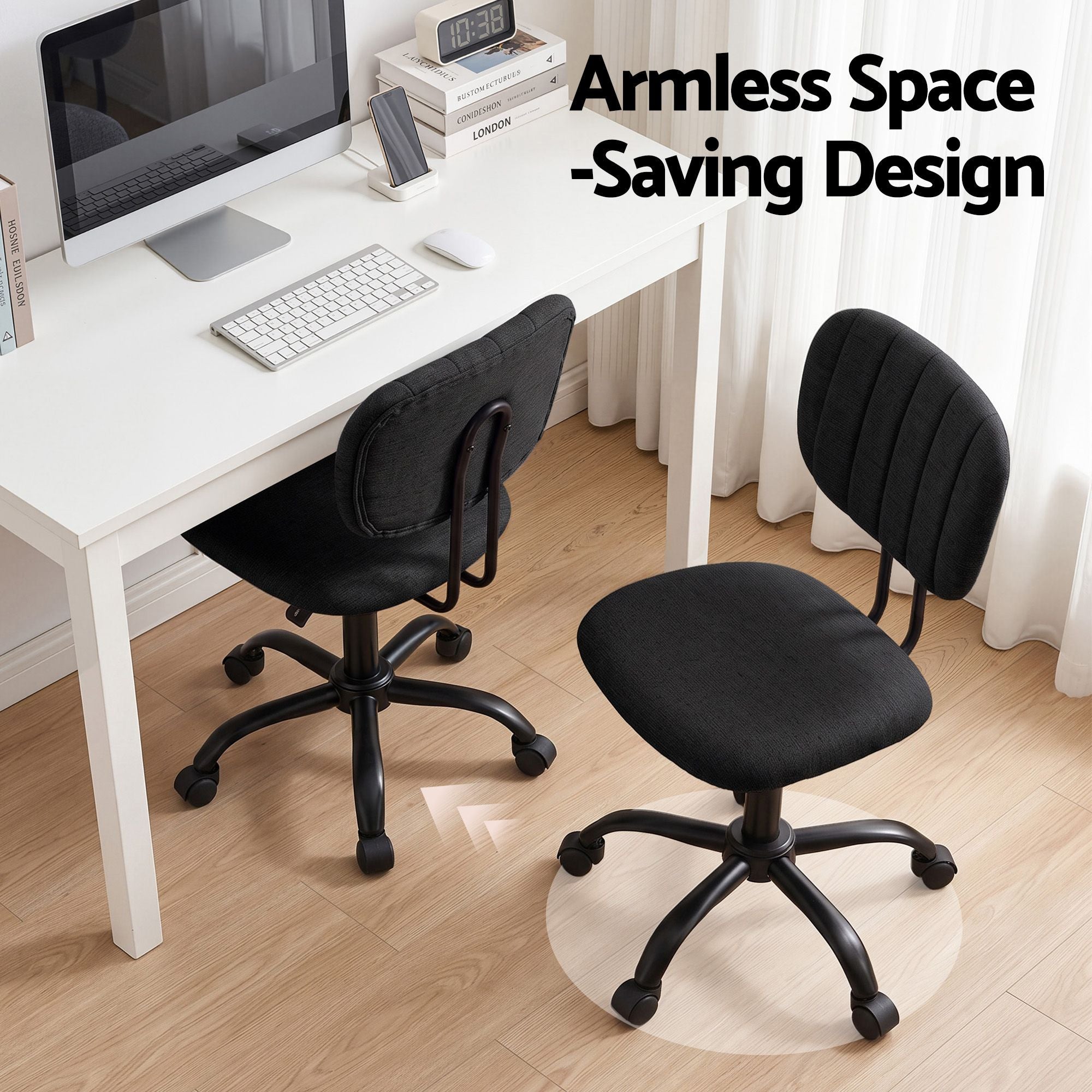 Artiss Armless Office Chair with Wheels, Ergonomic 360° Swivel Home Office Desk