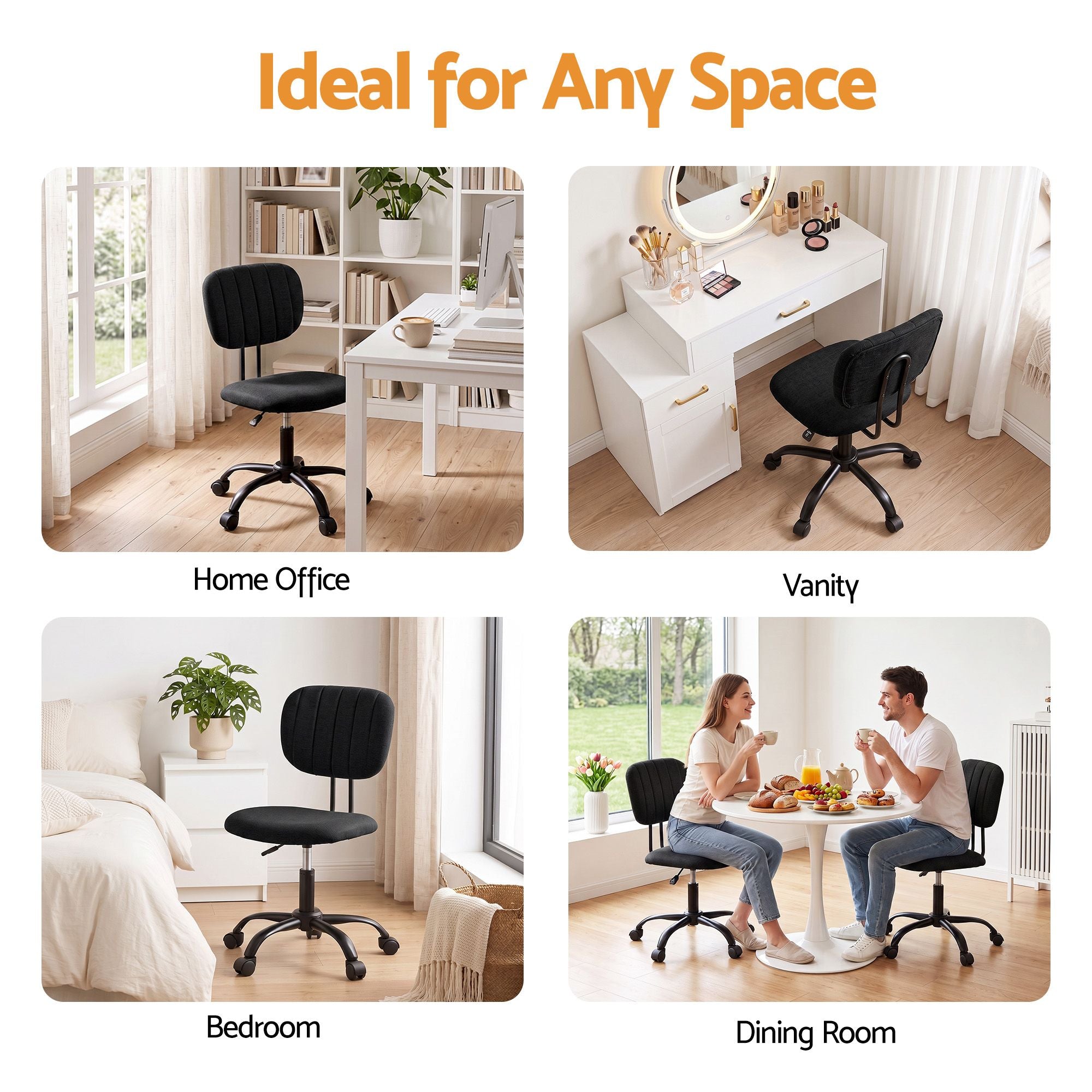 Artiss Armless Office Chair with Wheels, Ergonomic 360° Swivel Home Office Desk