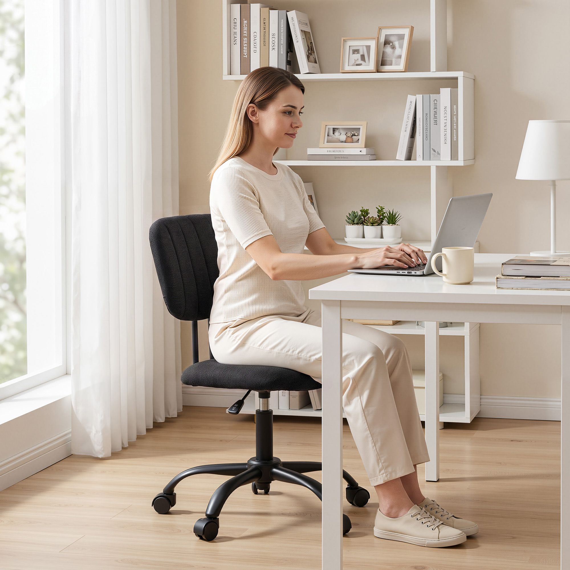 Artiss Armless Office Chair with Wheels, Ergonomic 360° Swivel Home Office Desk