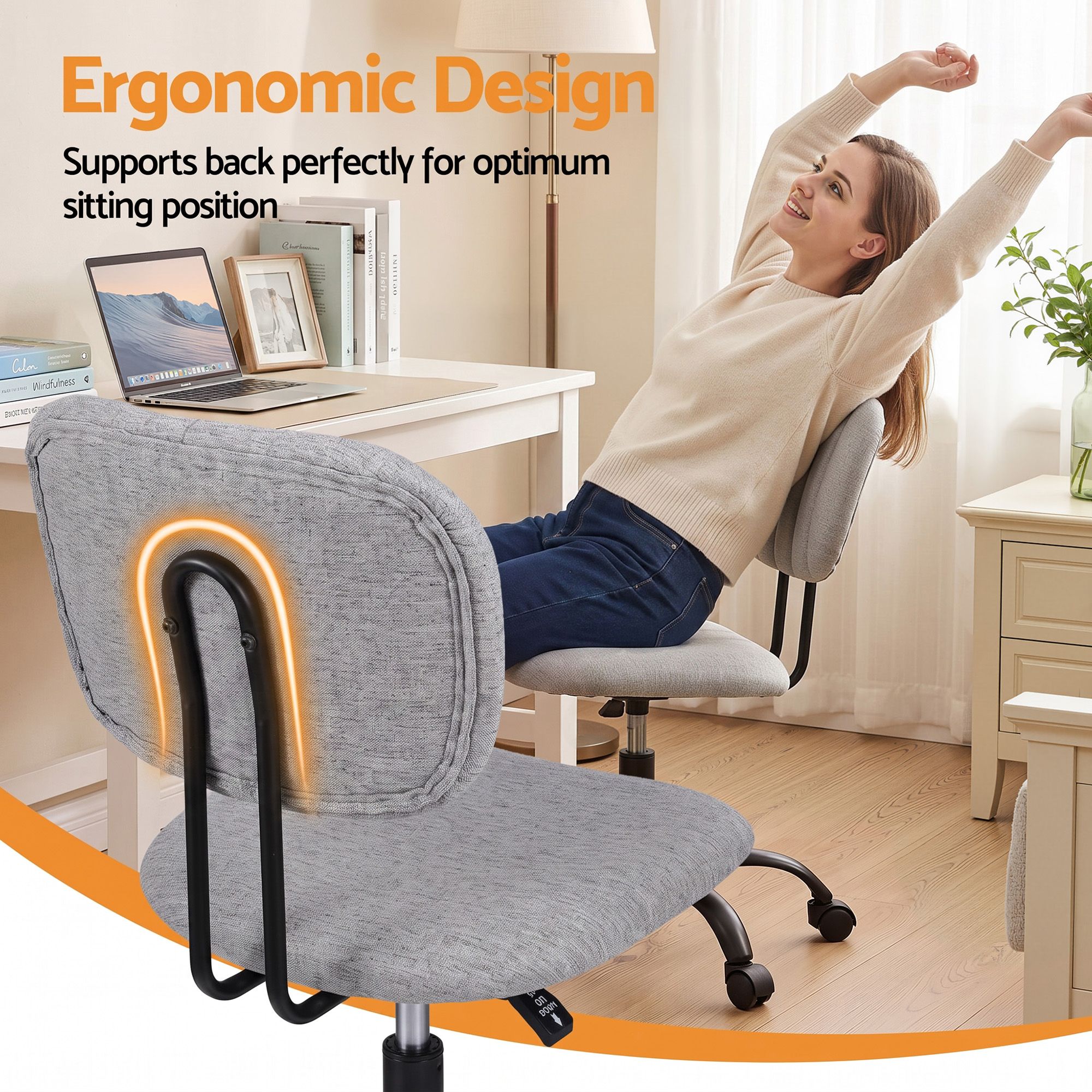 Artiss Armless Office Chair with Wheels, Ergonomic 360° Swivel Home Office Desk