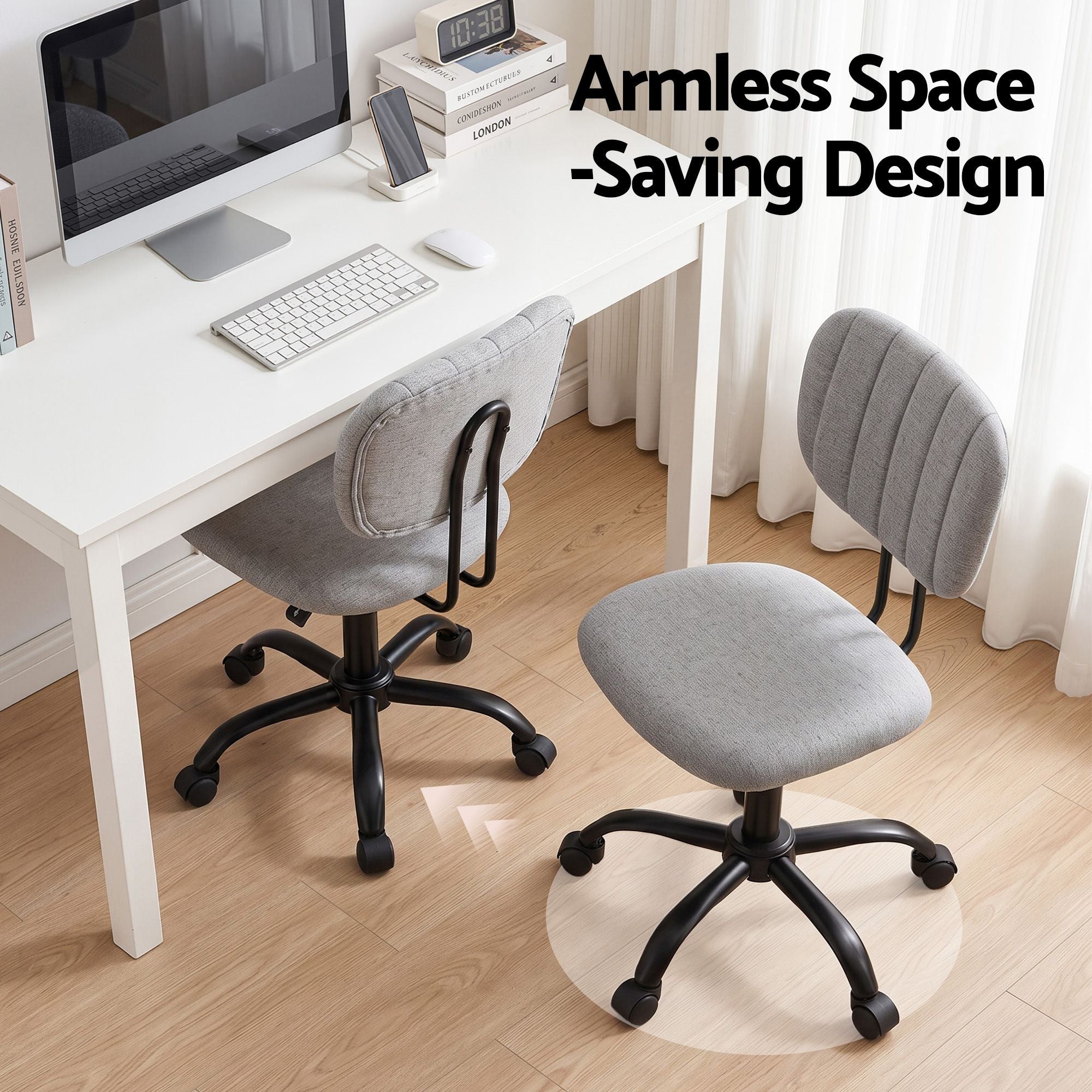 Artiss Armless Office Chair with Wheels, Ergonomic 360° Swivel Home Office Desk