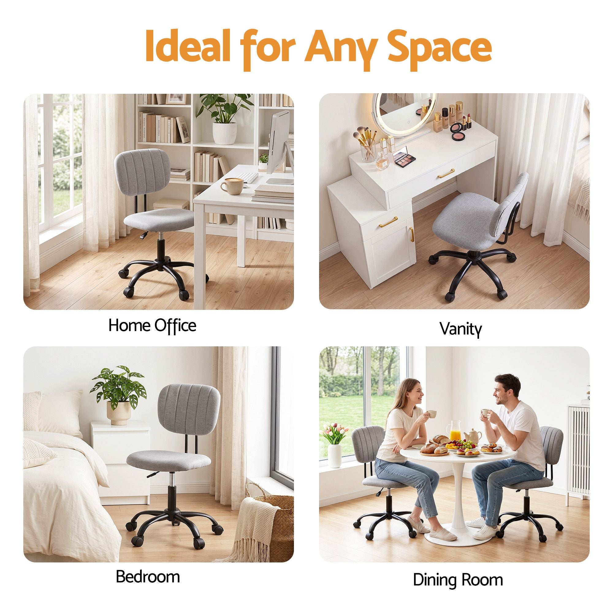 Artiss Armless Office Chair with Wheels, Ergonomic 360° Swivel Home Office Desk