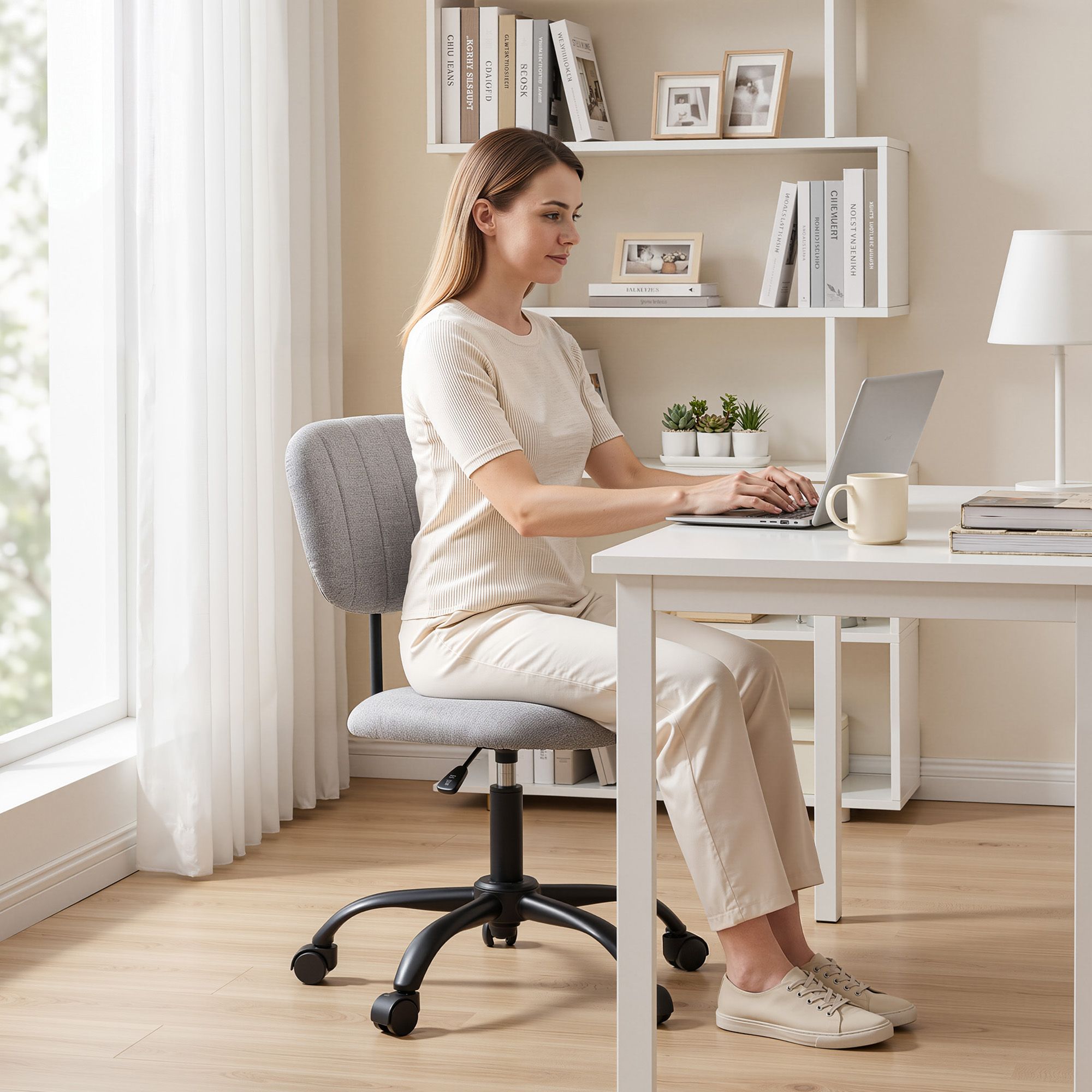 Artiss Armless Office Chair with Wheels, Ergonomic 360° Swivel Home Office Desk