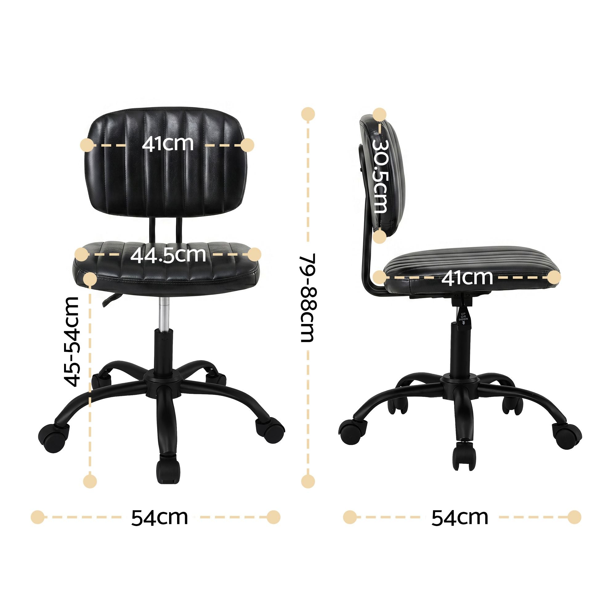 Artiss Armless Office Chair with Wheels, Ergonomic PU Leather Office Desk Chair