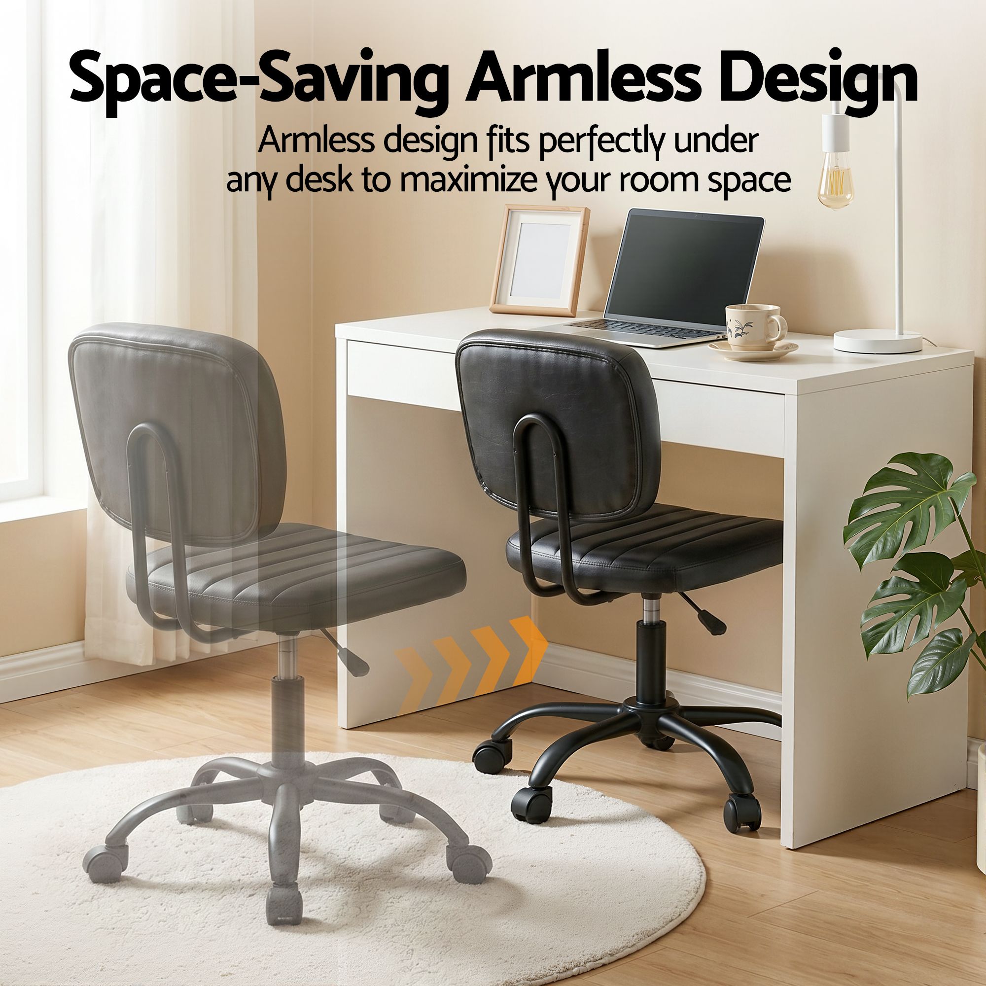 Artiss Armless Office Chair with Wheels, Ergonomic PU Leather Office Desk Chair