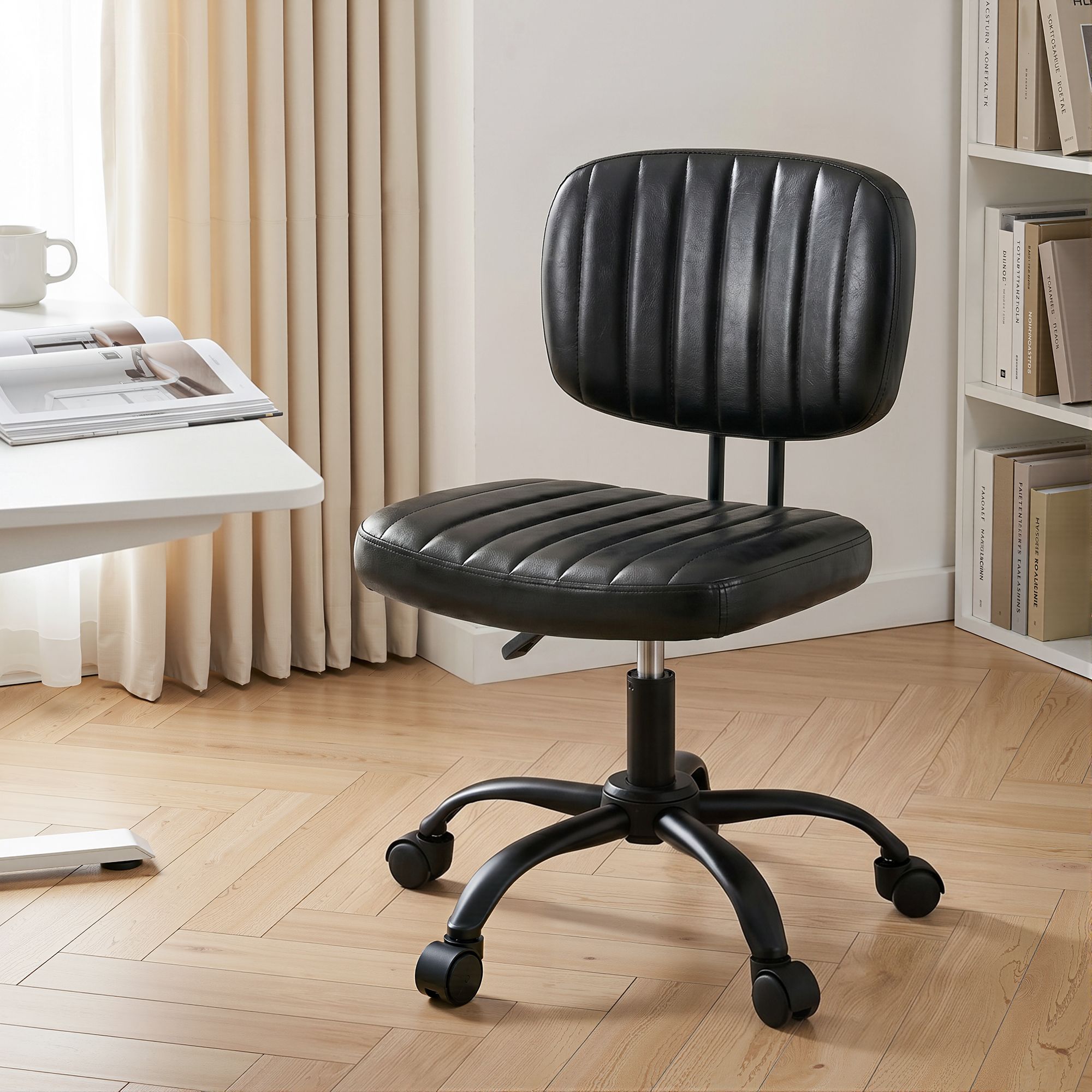 Artiss Armless Office Chair with Wheels, Ergonomic PU Leather Office Desk Chair