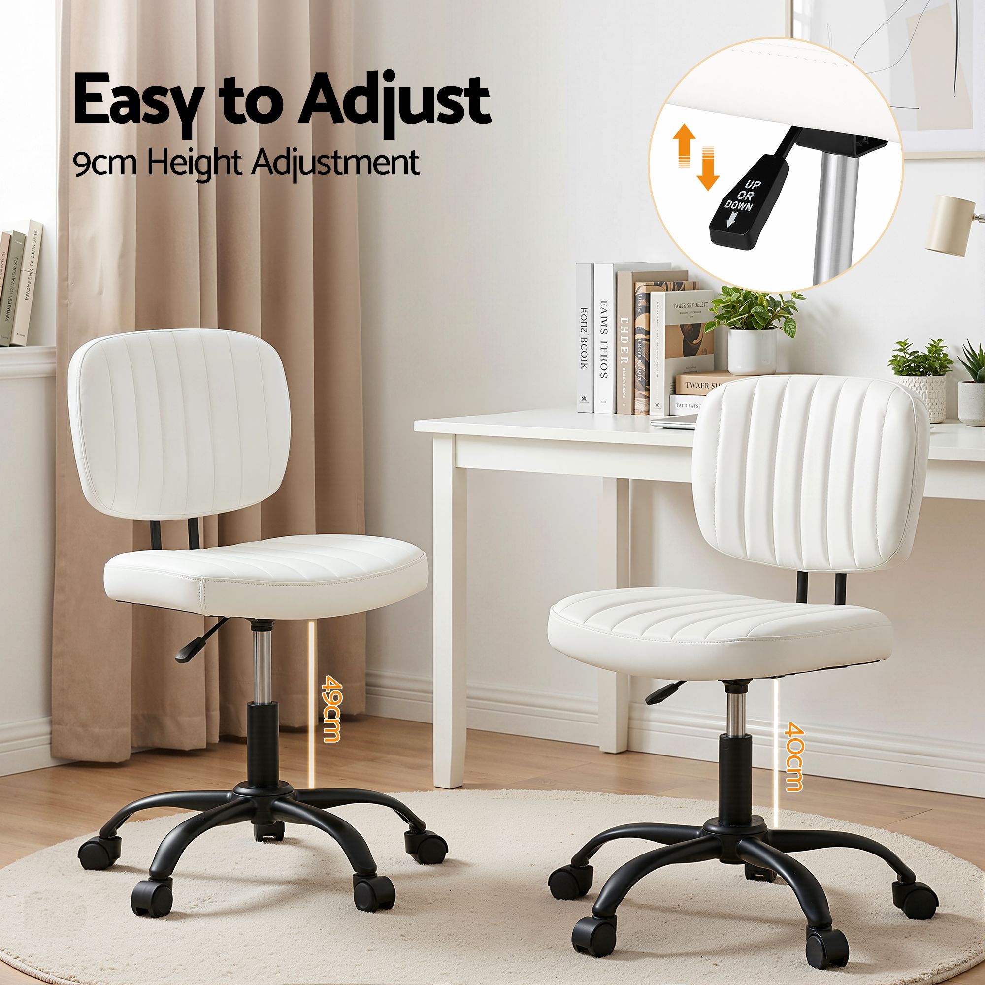 Artiss Armless Office Chair with Wheels, Ergonomic PU Leather Office Desk Chair