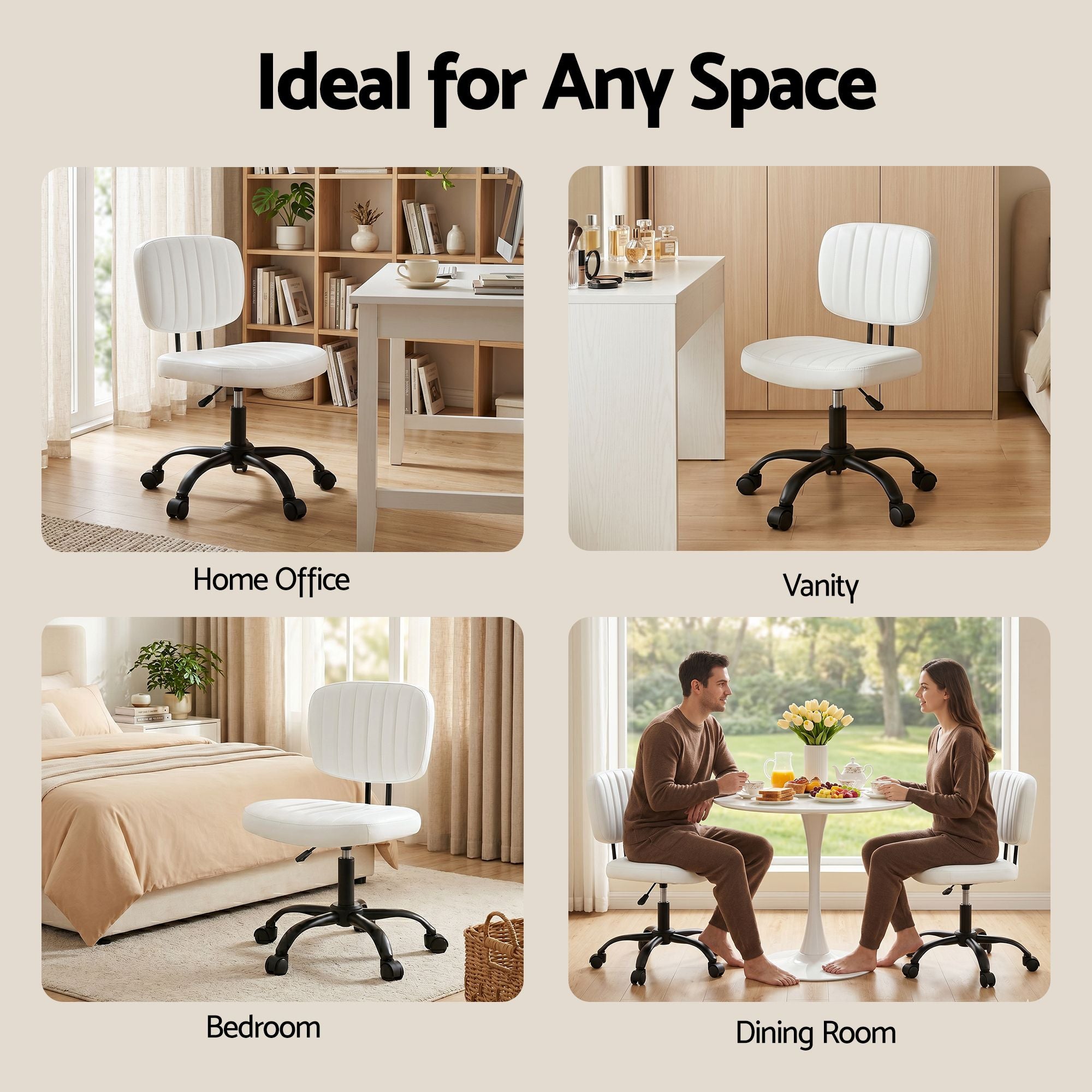 Artiss Armless Office Chair with Wheels, Ergonomic PU Leather Office Desk Chair