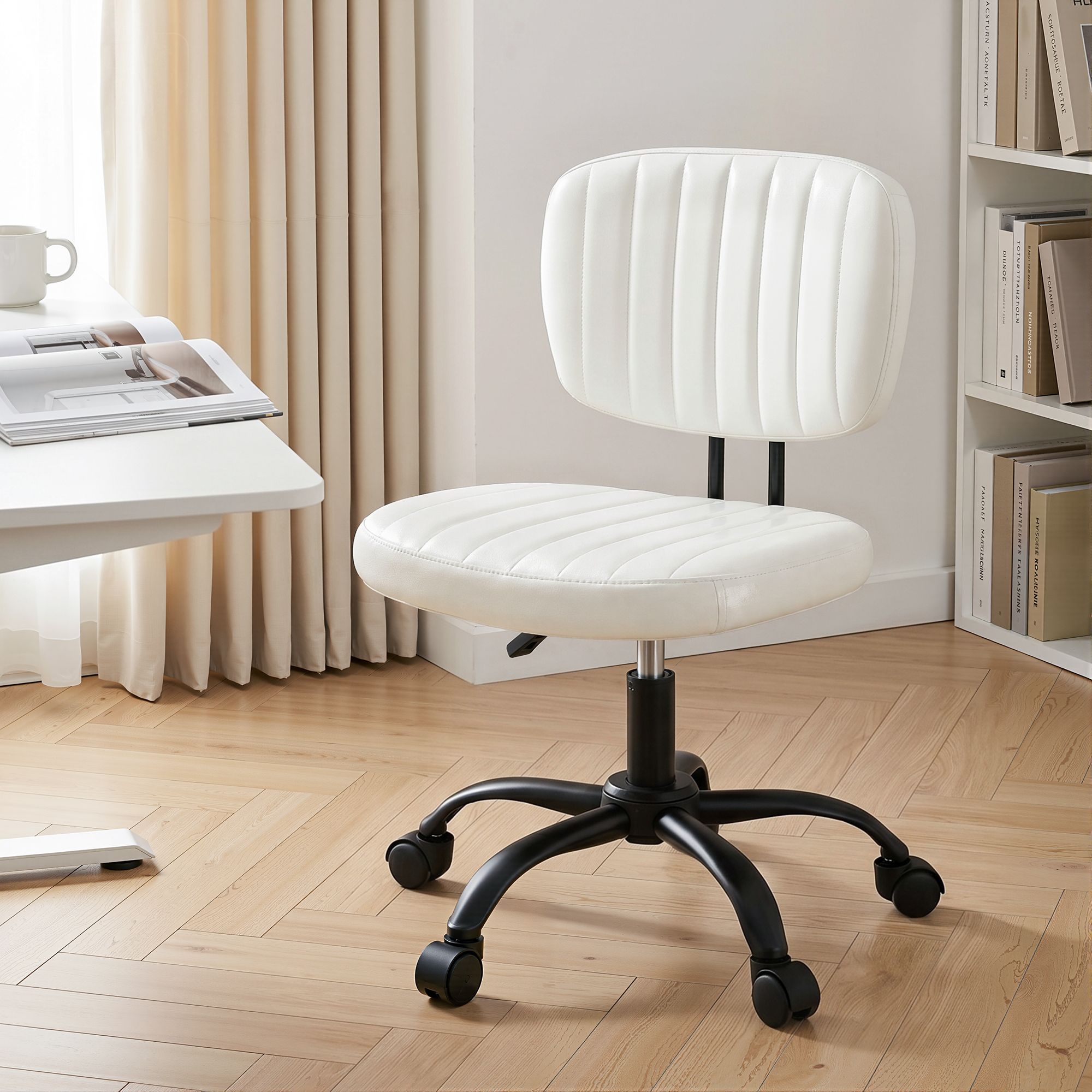 Artiss Armless Office Chair with Wheels, Ergonomic PU Leather Office Desk Chair
