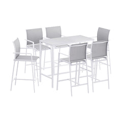 Gardeon 7PCS Outdoor Bar Set Stools Dining Chairs Table Patio Steel Bistro Set White