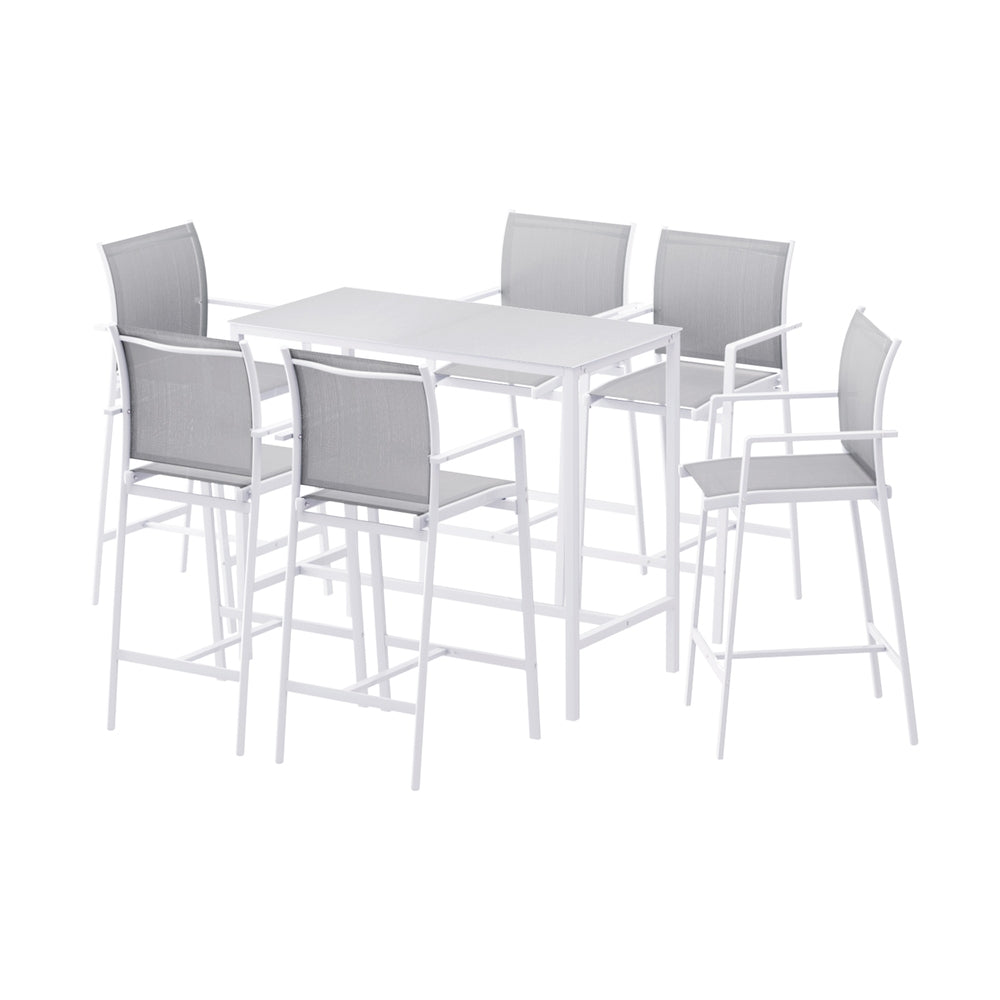 Gardeon 7PCS Outdoor Bar Set Stools Dining Chairs Table Patio Steel Bistro Set