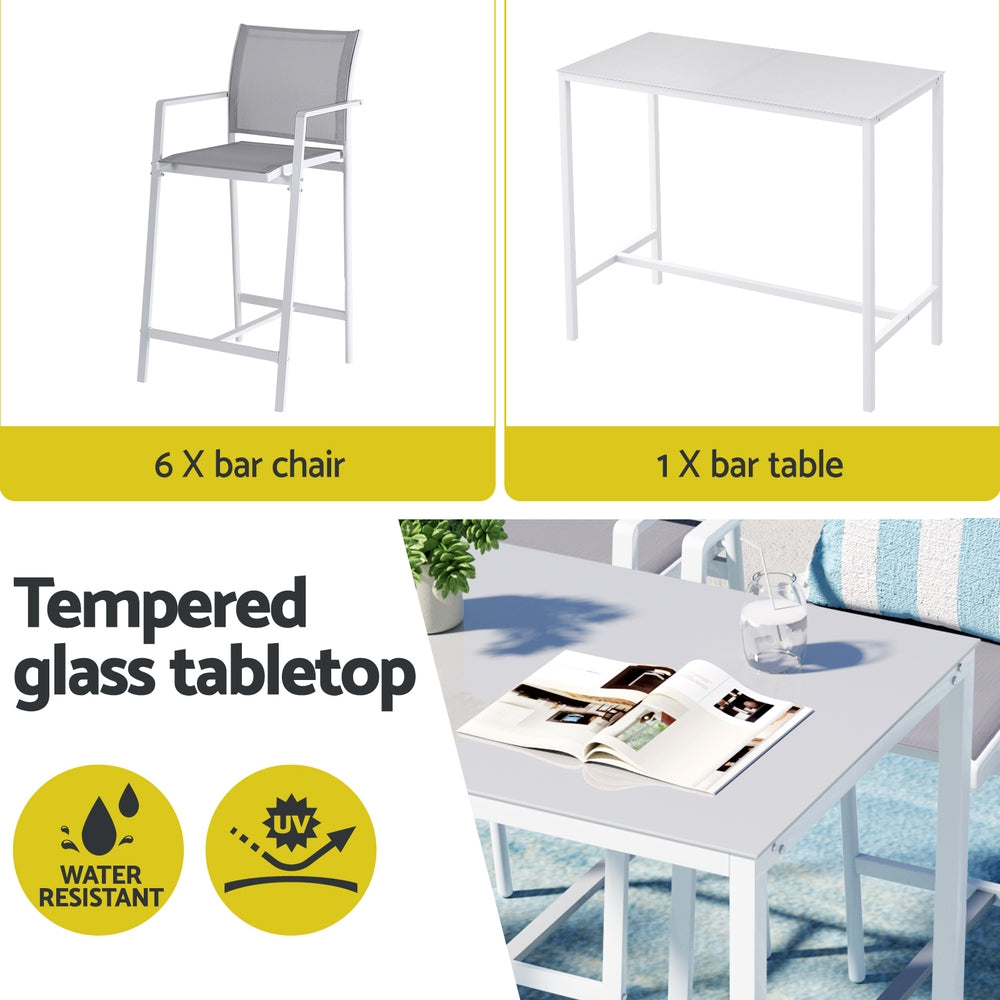 Gardeon 7PCS Outdoor Bar Set Stools Dining Chairs Table Patio Steel Bistro Set