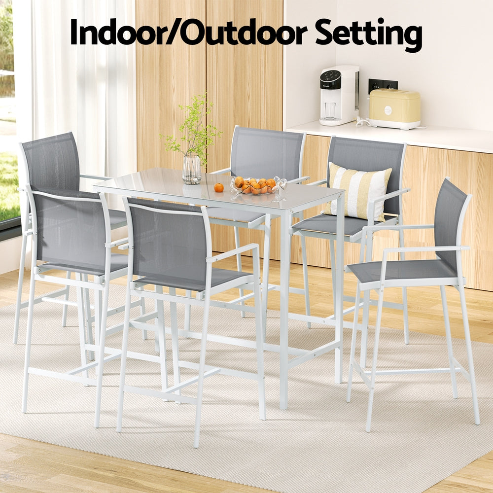 Gardeon 7PCS Outdoor Bar Set Stools Dining Chairs Table Patio Steel Bistro Set