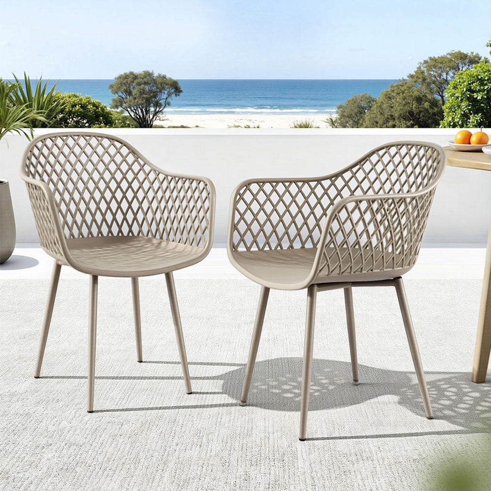 Gardeon 4 Piece Outdoor Dining Chairs PP Lounge Chair Patio Furniture Garden Coffee