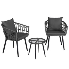 Gardeon 3PC Outdoor Bistro Set Patio Furniture Lounge Setting Table and Chairs Grey