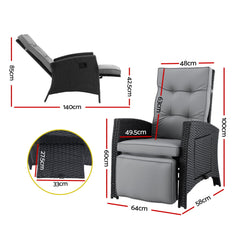 Gardeon Outdoor Recliner Chairs Sun lounge Wicker Lounger Patio Furniture Adjustable Black