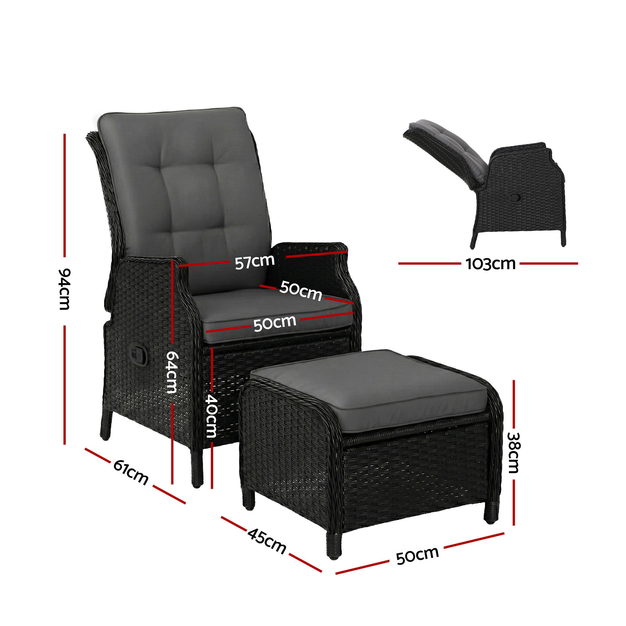 Gardeon Recliner Chair Sun lounge Wicker Lounger Outdoor Furniture Patio