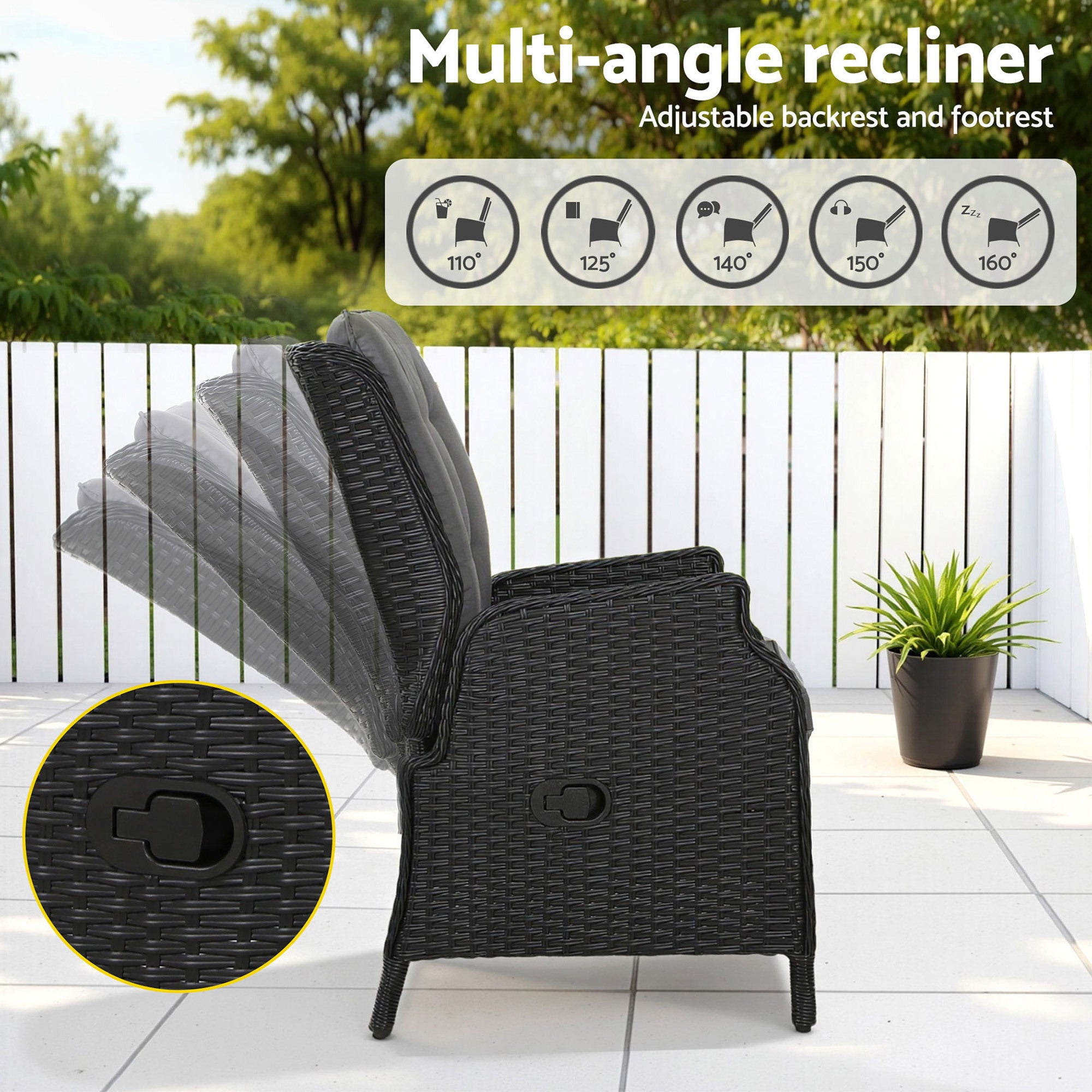 Gardeon Recliner Chair Sun lounge Wicker Lounger Outdoor Furniture Patio