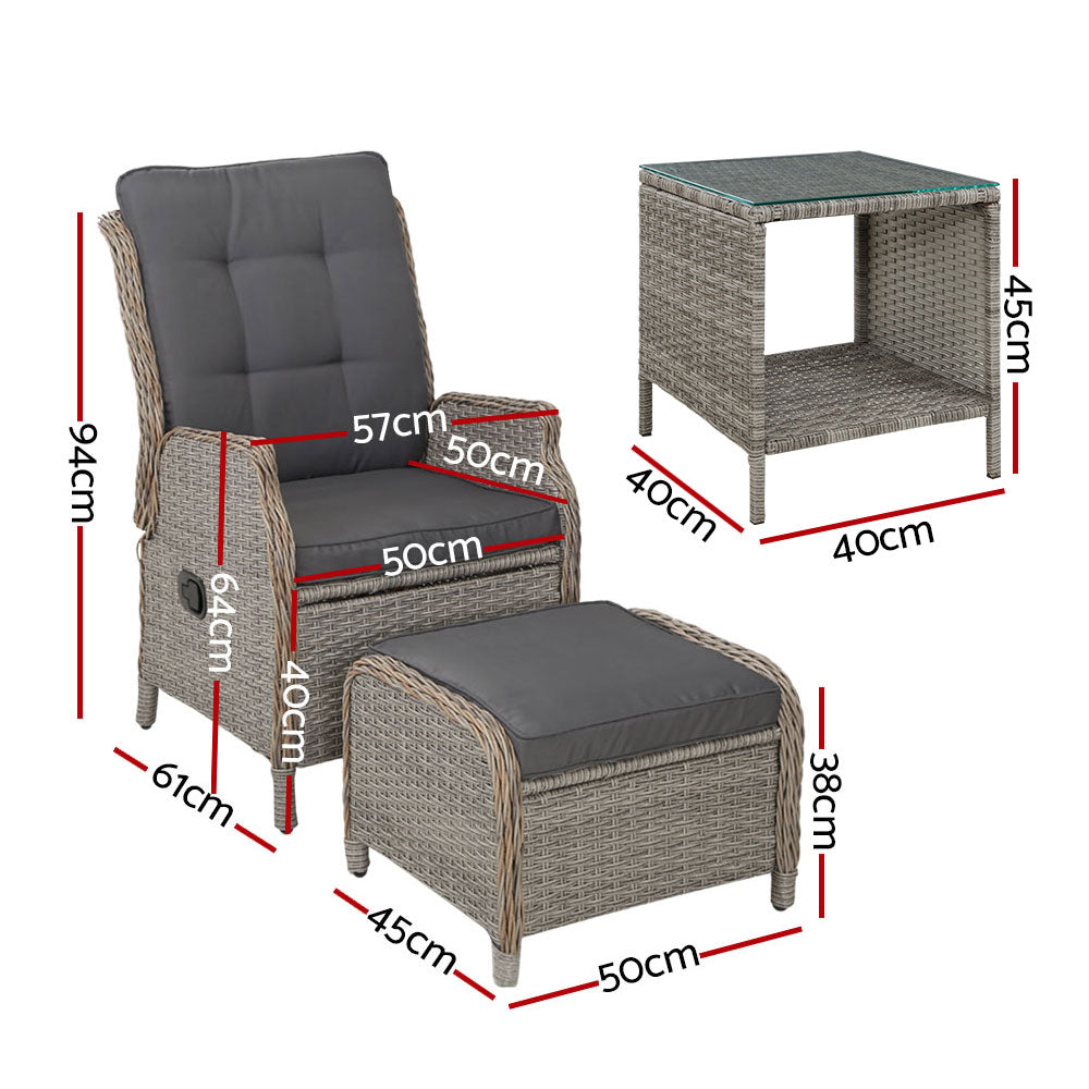 Gardeon 5PC Recliner Chairs Table Sun lounge Wicker Outdoor Furniture Adjustable