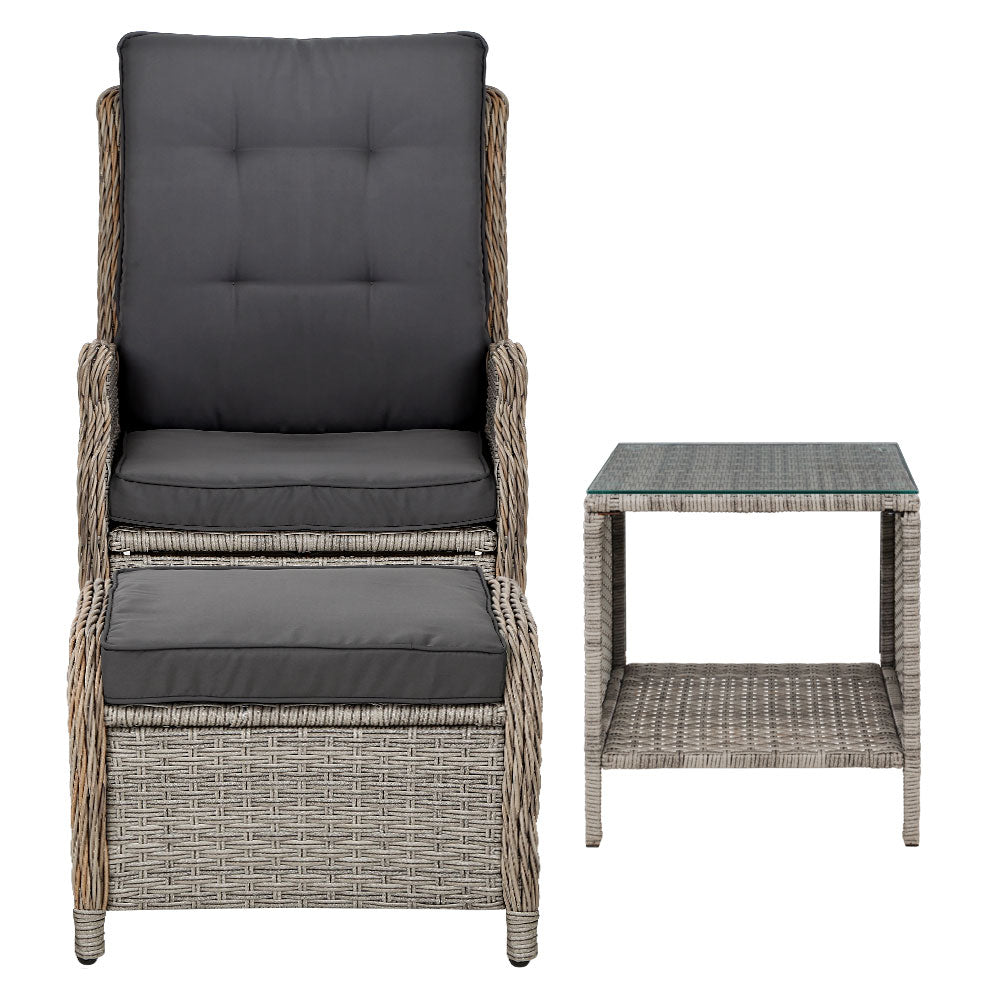 Gardeon 5PC Recliner Chairs Table Sun lounge Wicker Outdoor Furniture Adjustable