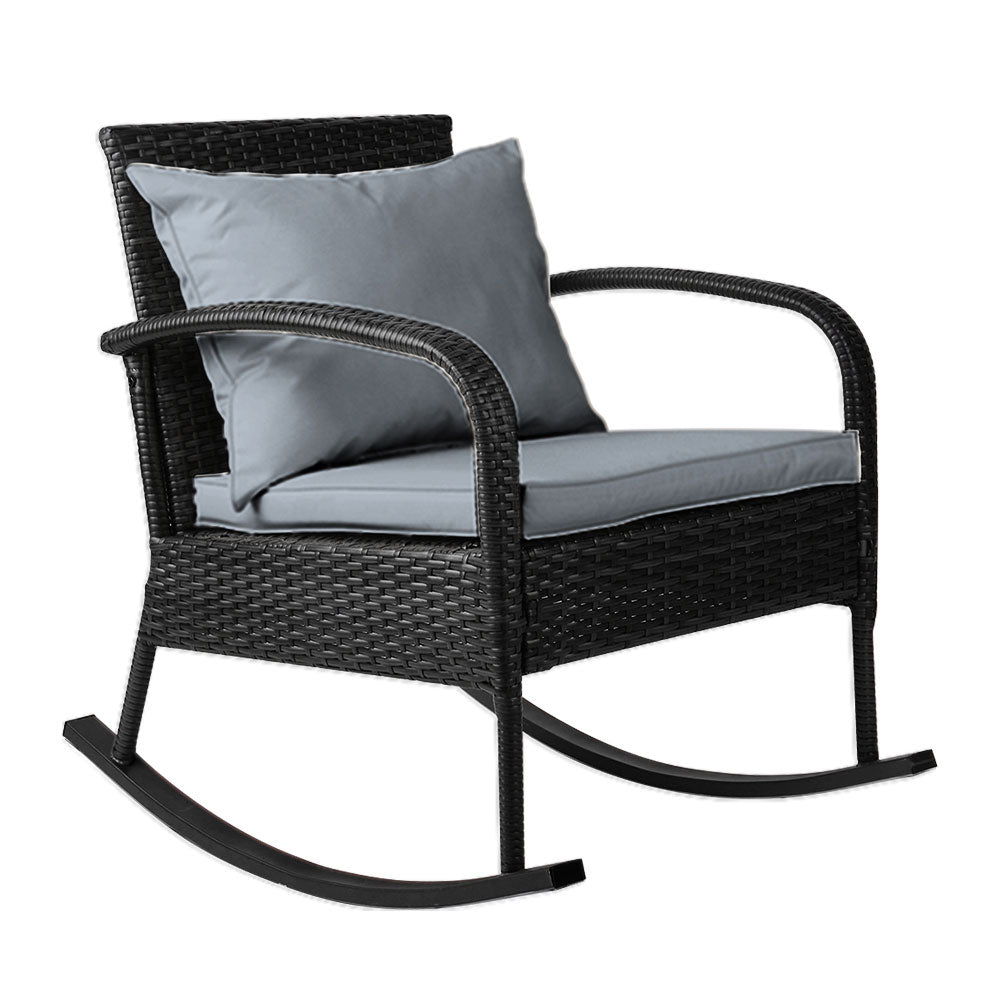 Gardeon Rocking Chair Wicker Outdoor Furniture Garden Patio Lounge Setting Black