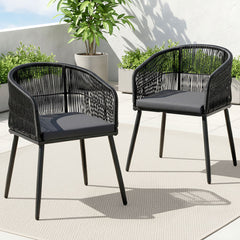 Gardeon 2 Piece Outdoor Dining Chairs Wicker Chair Patio Furniture Garden Steel Black