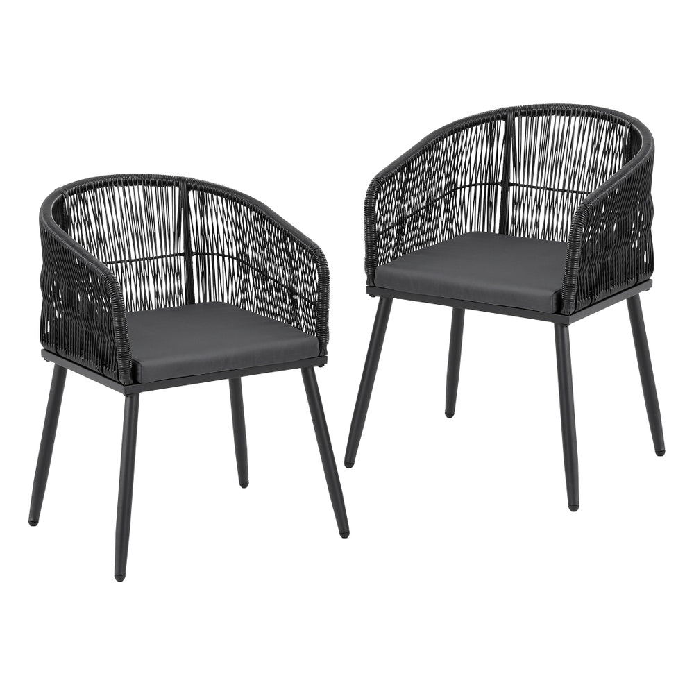 Gardeon 2 Piece Outdoor Dining Chairs Wicker Chair Patio Furniture Garden Steel Black