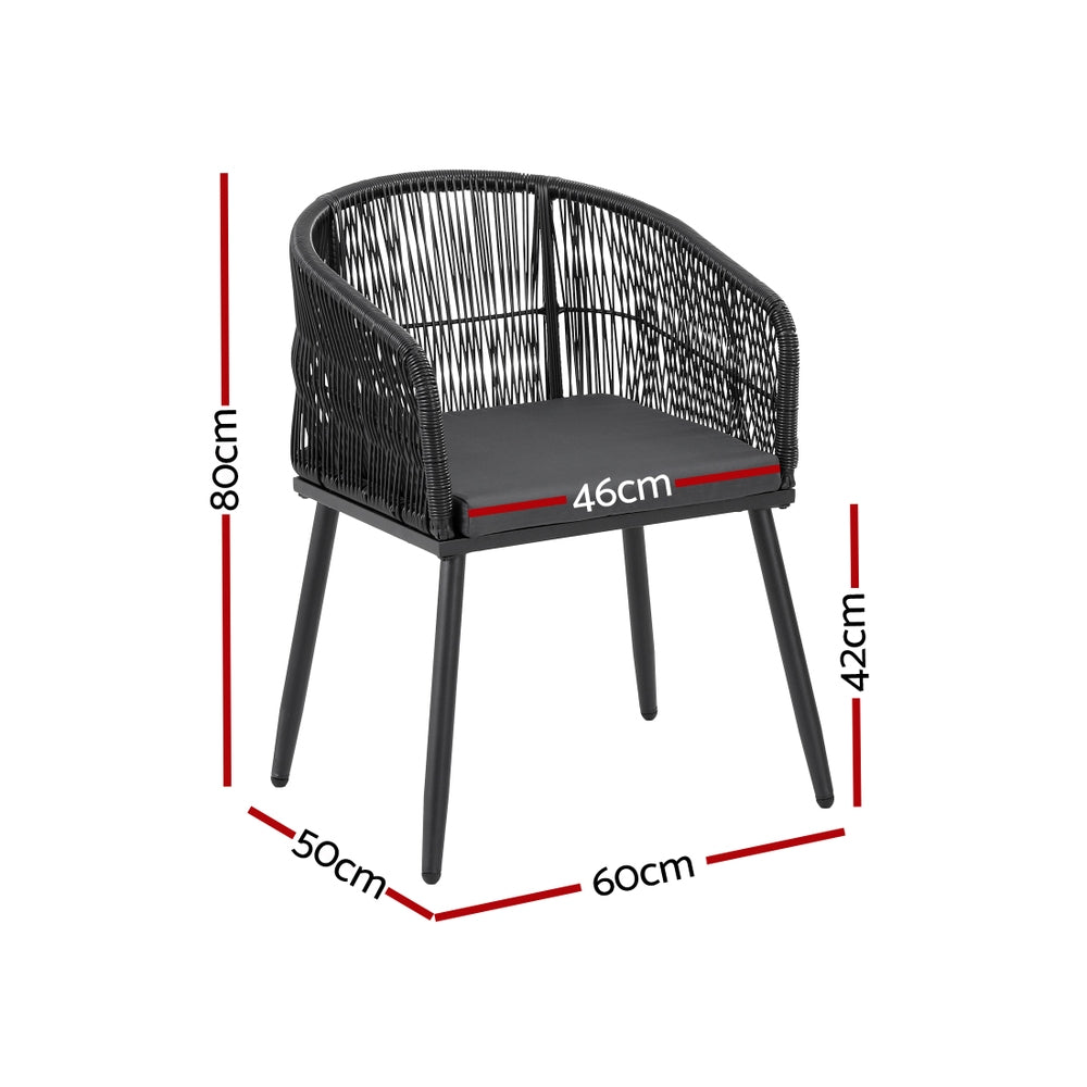 Gardeon 2 Piece Outdoor Dining Chairs Wicker Chair Patio Furniture Garden Steel Black