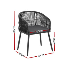 Gardeon 2 Piece Outdoor Dining Chairs Wicker Chair Patio Furniture Garden Steel Black