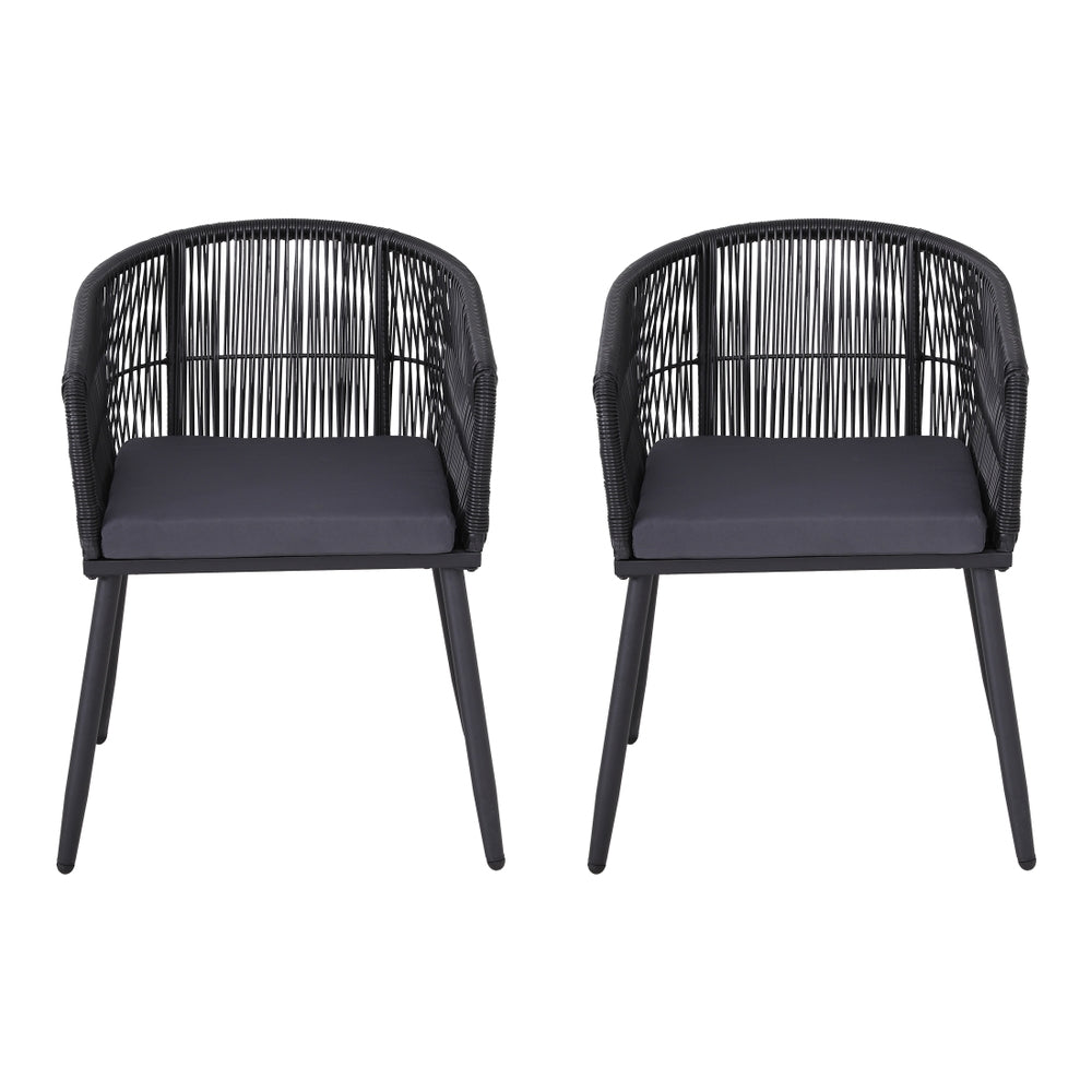 Gardeon 2 Piece Outdoor Dining Chairs Wicker Chair Patio Furniture Garden Steel Black
