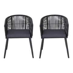 Gardeon 2 Piece Outdoor Dining Chairs Wicker Chair Patio Furniture Garden Steel Black