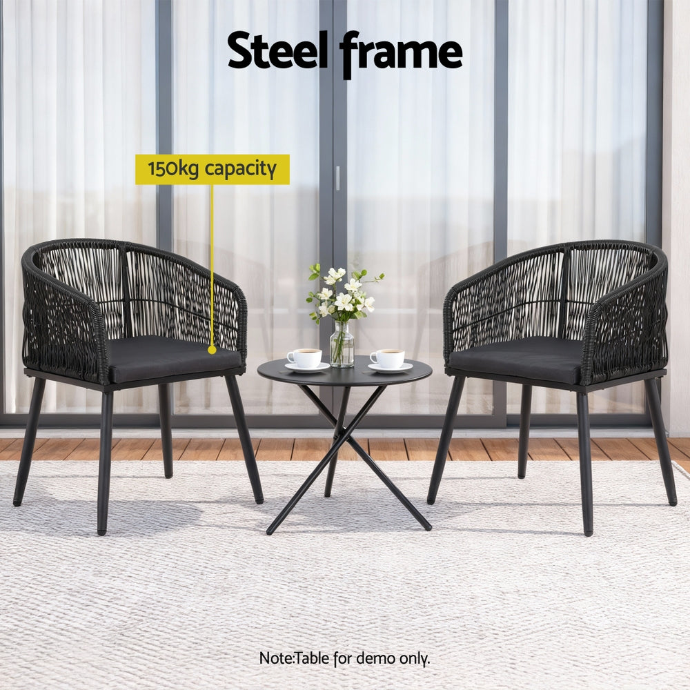 Gardeon 2 Piece Outdoor Dining Chairs Wicker Chair Patio Furniture Garden Steel Black
