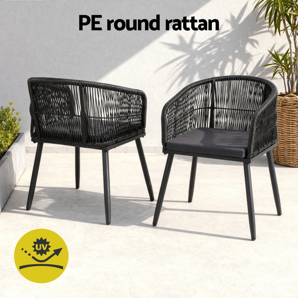 Gardeon 2 Piece Outdoor Dining Chairs Wicker Chair Patio Furniture Garden Steel Black