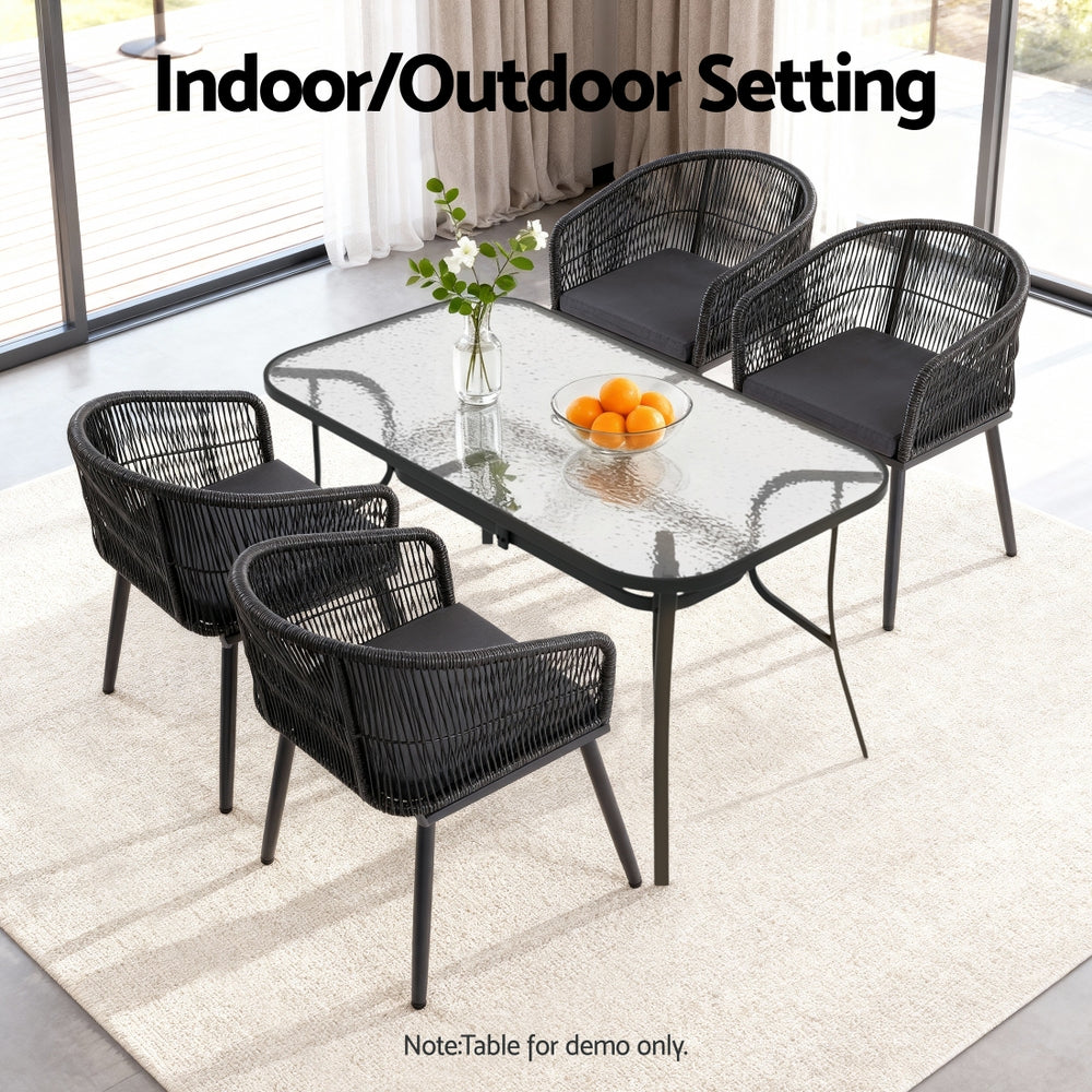 Gardeon 2 Piece Outdoor Dining Chairs Wicker Chair Patio Furniture Garden Steel Black