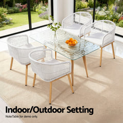 Gardeon 2 Piece Outdoor Dining Chairs Wicker Chair Patio Furniture Garden Steel White