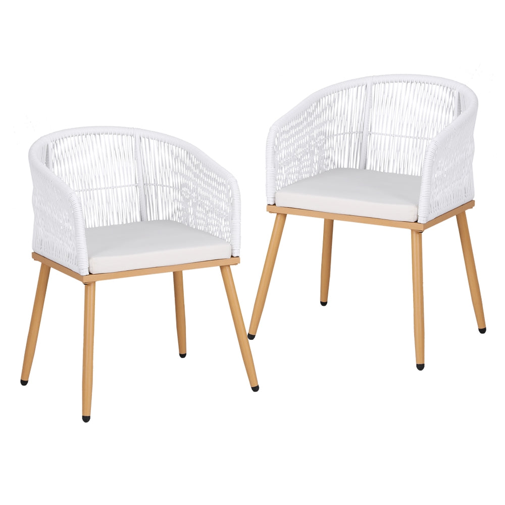 Gardeon 2 Piece Outdoor Dining Chairs Wicker Chair Patio Furniture Garden Steel White