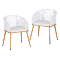 Gardeon 2 Piece Outdoor Dining Chairs Wicker Chair Patio Furniture Garden Steel White