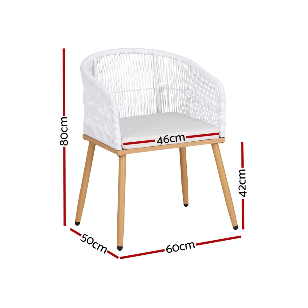 Gardeon 2 Piece Outdoor Dining Chairs Wicker Chair Patio Furniture Garden Steel White