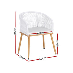 Gardeon 2 Piece Outdoor Dining Chairs Wicker Chair Patio Furniture Garden Steel White