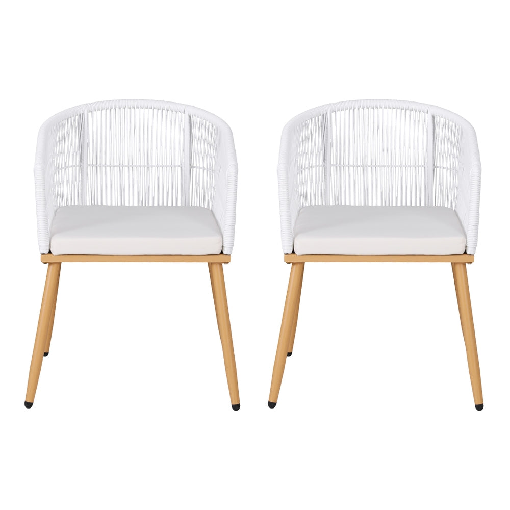 Gardeon 2 Piece Outdoor Dining Chairs Wicker Chair Patio Furniture Garden Steel White