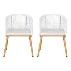 Gardeon 2 Piece Outdoor Dining Chairs Wicker Chair Patio Furniture Garden Steel White